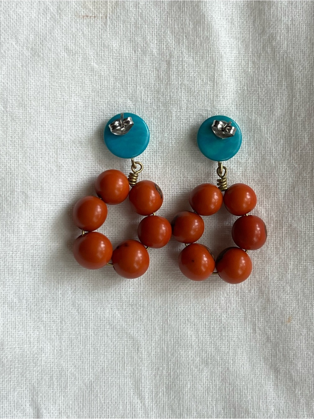 Turquoise & Coral Seed Hoop Earrings - Noonday Collection - Picture 2 of 2